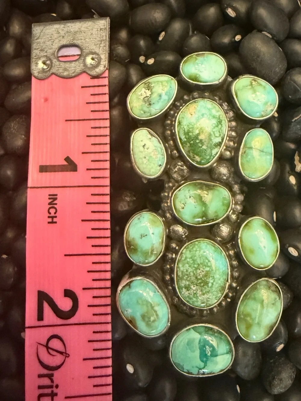 13 Stone Sonoran Turquoise Native Handmade Statement Ring - Green/Blue - Picture 7 of 8